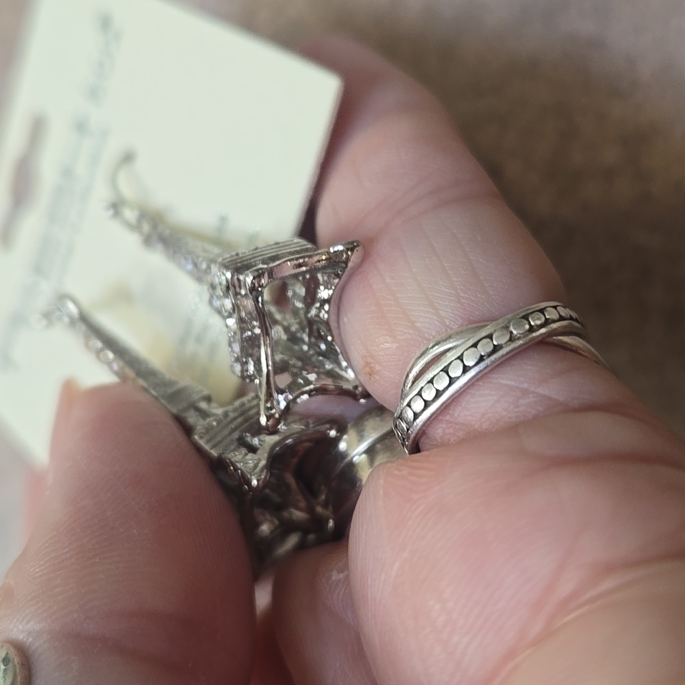 New Fresh & Co. Crystal Collection Silver Dangle Eiffel Tower Earrings - Picture 6 of 6